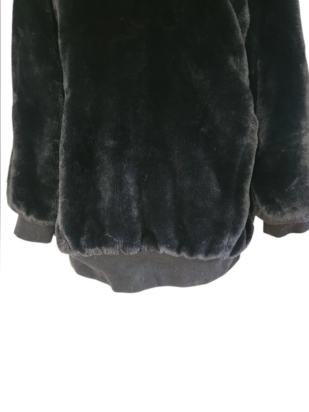 Free People Oversized Black Faux Fur Hooded Zip Jacket XL - Picture 9 of 10